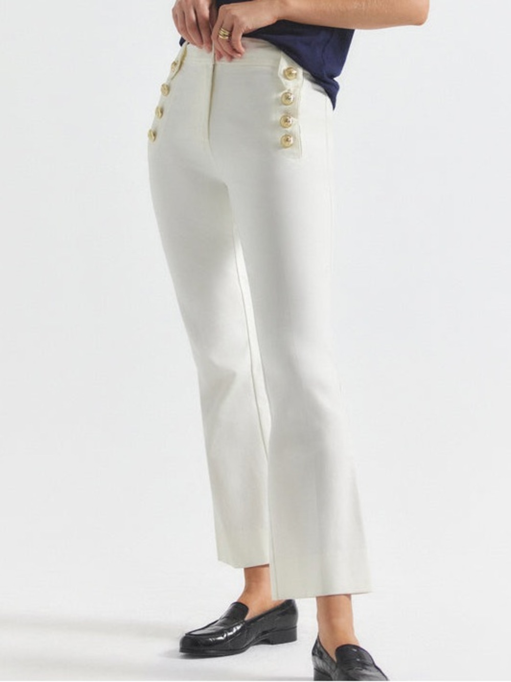 🆕 Derek Lam 10 Crosby Robertson Crop Flare Trousers in Soft White - 12